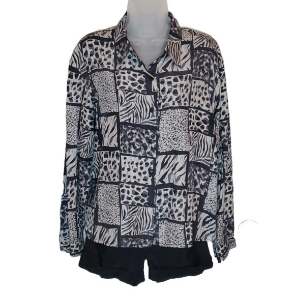 Anna and Frank Top Vintage Silk Long Sleeve Animal Print Button Up SZ L - Picture 1 of 7